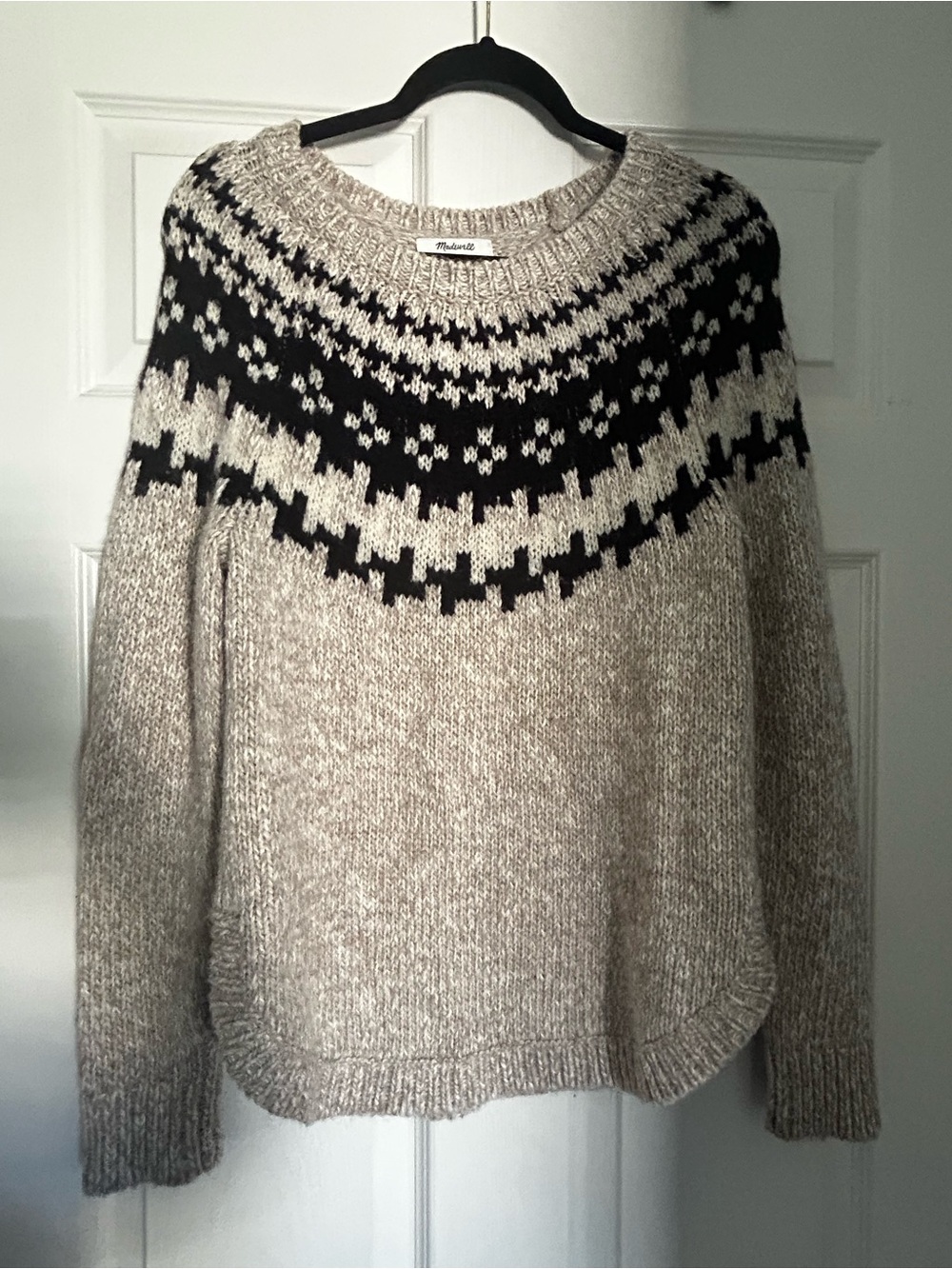 Madewell Beige and Black Nordic Yoke Crewneck Sweater